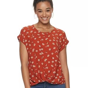 SO Burnt Orange Floral Flowy Top with White Flowers Size Small